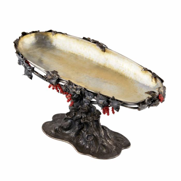Original, silver, fruit vase in the form of a tree. 