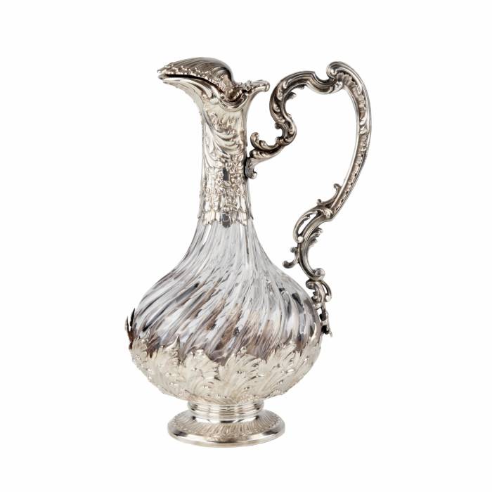 French glass jug with silver for wine, late 19th century. 