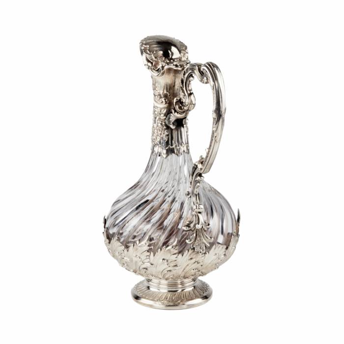 French glass jug with silver for wine, late 19th century. 