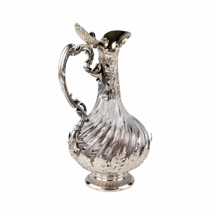 French glass jug with silver for wine, late 19th century. 