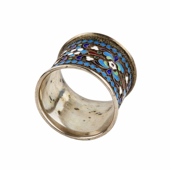 Русское, серебряное кольцо для салфетки, перегородчатой эмали.