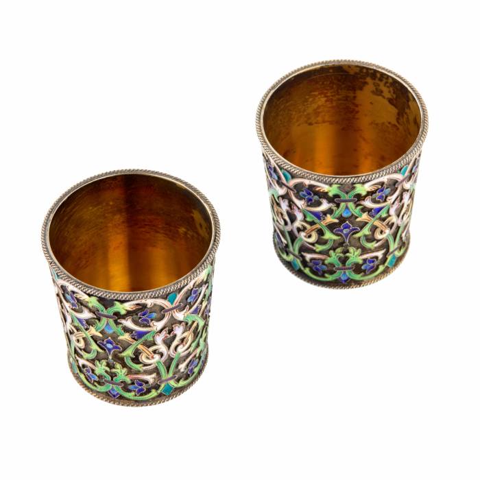 Pair of silver stacks of cloisonne enamel Br. Grachev. 