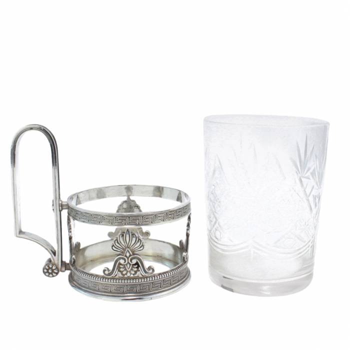 Silver coaster with a glass, Faberge firm. 