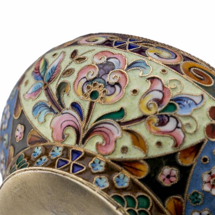 Russian silver ladle with enamels in the style of Russian Art Nouveau. 