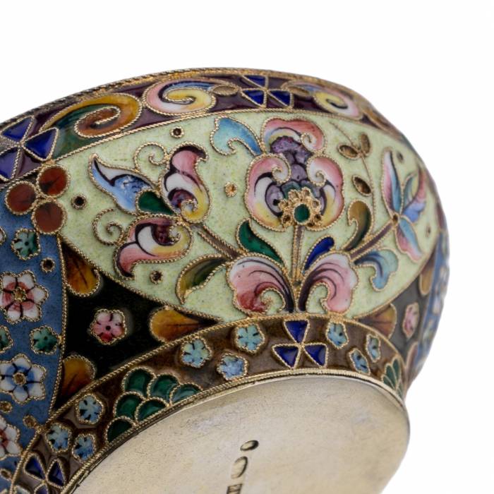 Russian silver ladle with enamels in the style of Russian Art Nouveau. 