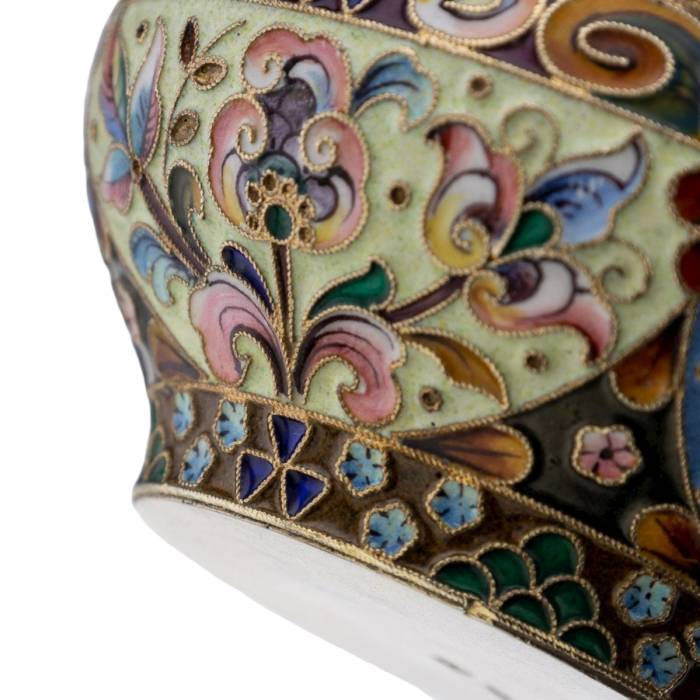 Russian silver ladle with enamels in the style of Russian Art Nouveau. 