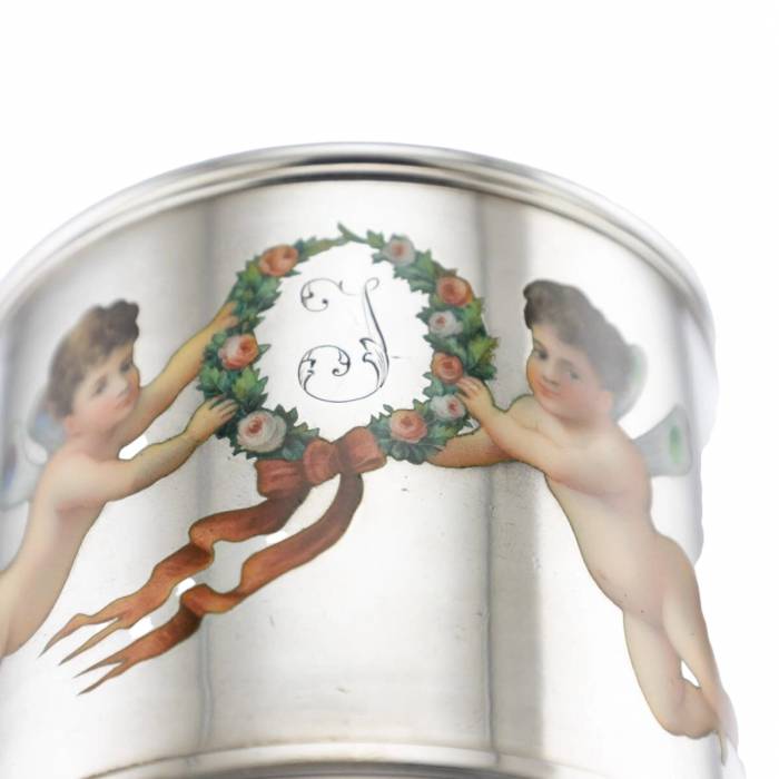 Silver coaster with painting by Khlebnikov`s workshop.1878 