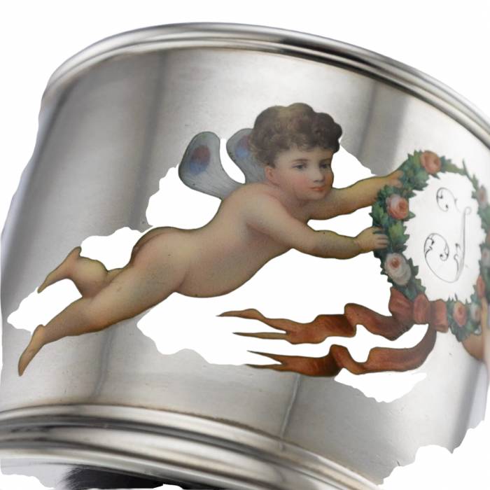 Silver coaster with painting by Khlebnikov`s workshop.1878 