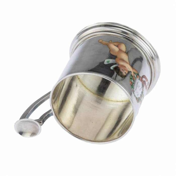 Silver coaster with painting by Khlebnikov`s workshop.1878 