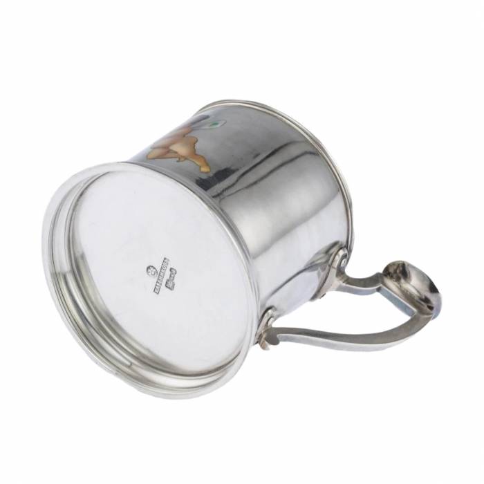 Silver coaster with painting by Khlebnikov`s workshop.1878 