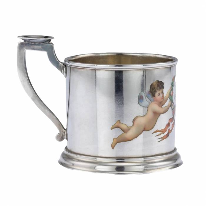 Silver coaster with painting by Khlebnikov`s workshop.1878 