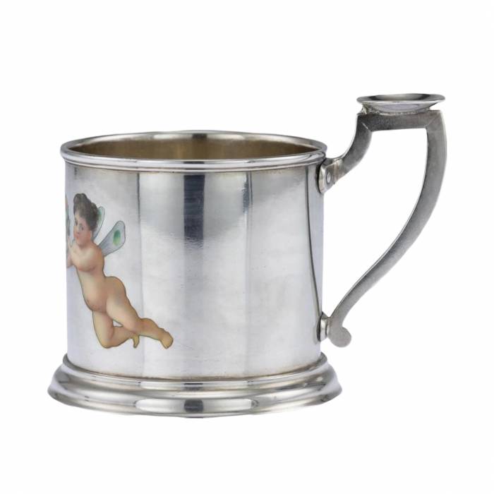 Silver coaster with painting by Khlebnikov`s workshop.1878 