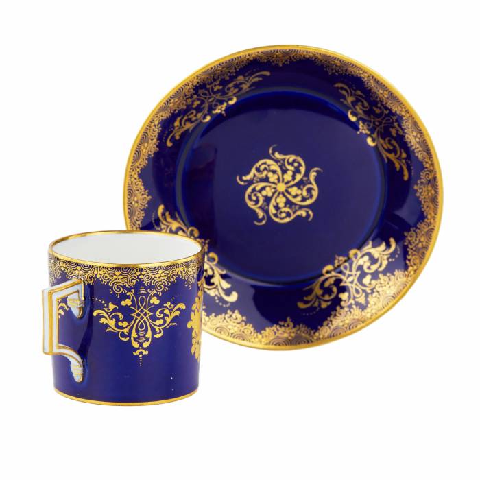 Meissen. 19th century. Porcelain, painted cup and saucer cobalt blue. 