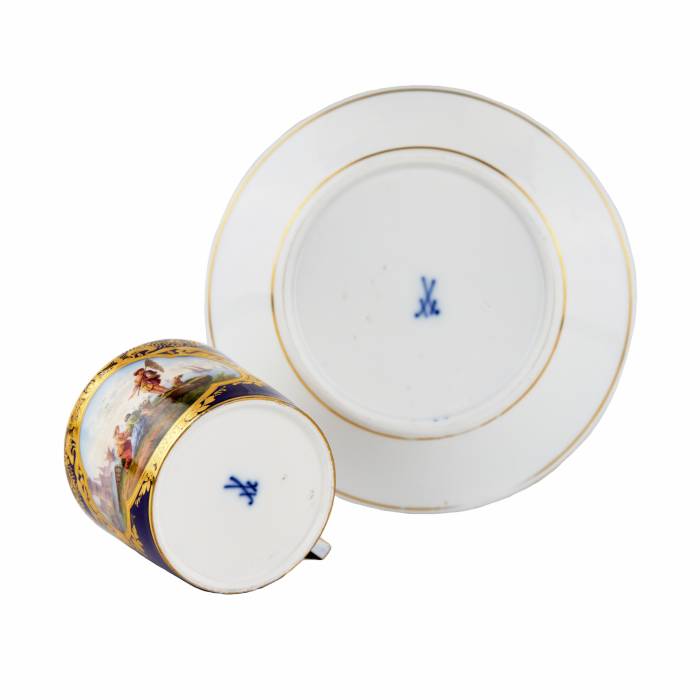 Meissen. 19th century. Porcelain, painted cup and saucer cobalt blue. 