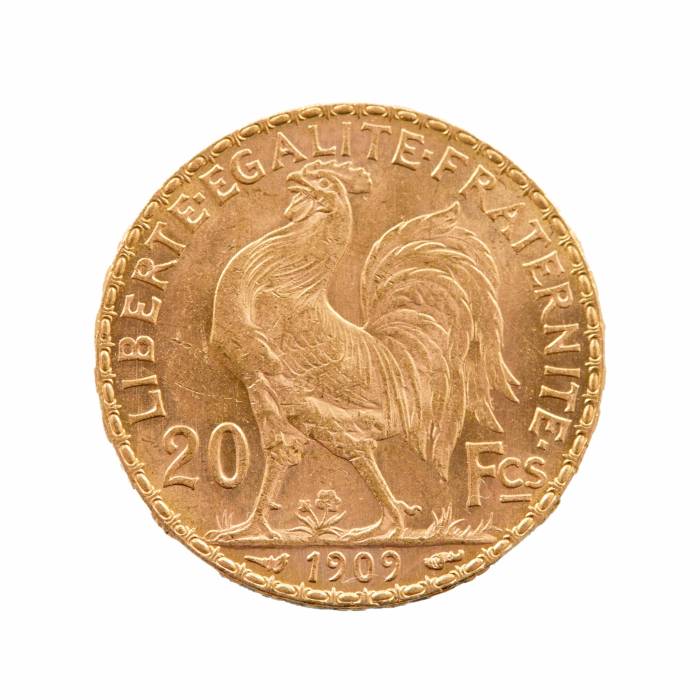 Gold coin. France. 20 francs. 1909 