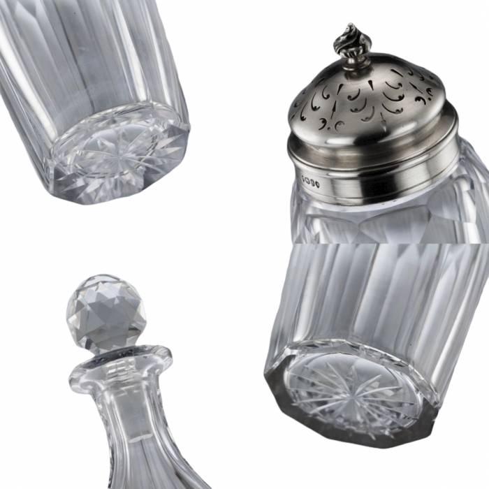 Hunt & Roskell. English glass spice set in silver. London, 1870 