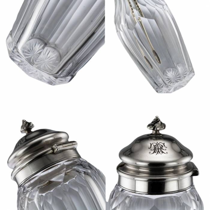 Hunt & Roskell. English glass spice set in silver. London, 1870 