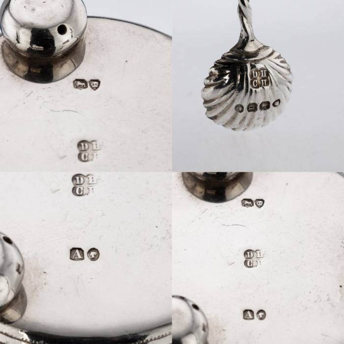 Set of 6 silver, English chinoiserie salt shakers. London. 1876 