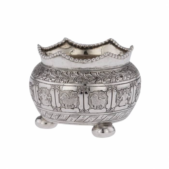 Set of 6 silver, English chinoiserie salt shakers. London. 1876 