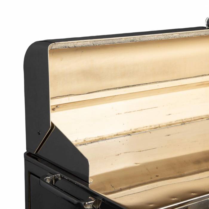 Unusual medical table and cabinet in polished metal from BAISCH. 