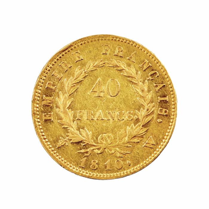 Золотая монета 40 франков 1810 года.
