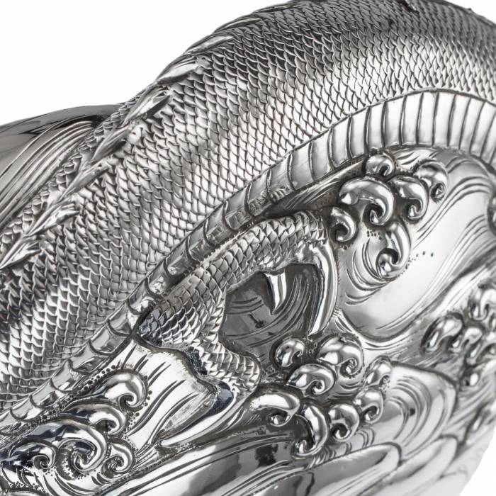 19th century Japanese silver dragon bowl. 