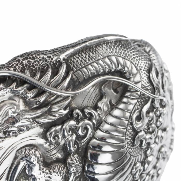 19th century Japanese silver dragon bowl. 