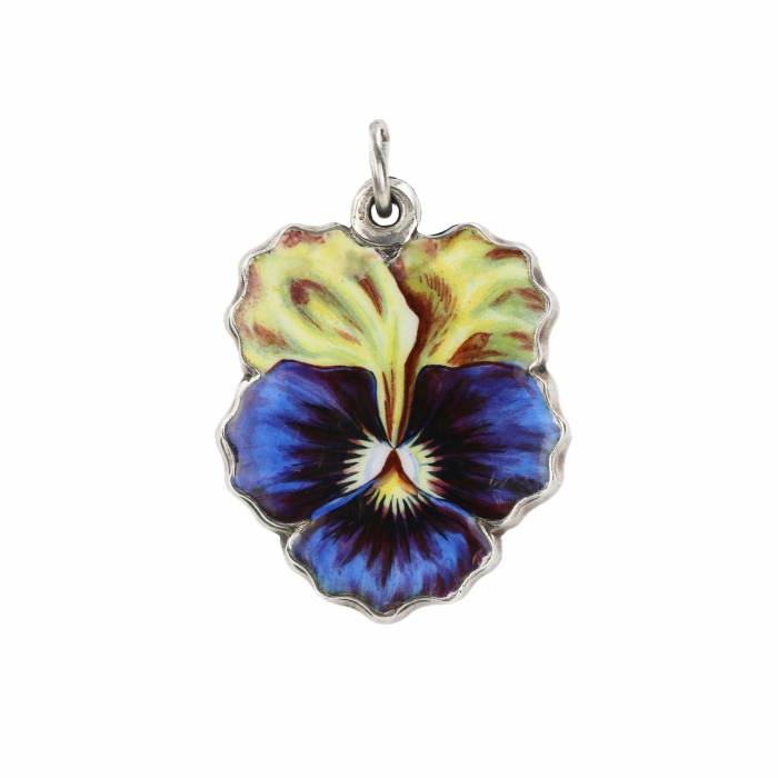 Pendentif russe en argent - Violet, avec peinture emaillee. 