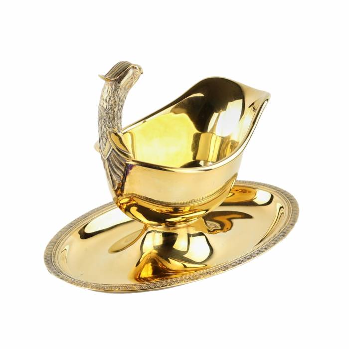 Christofle. Gilded metal gravy boat from the MalmIaison series 