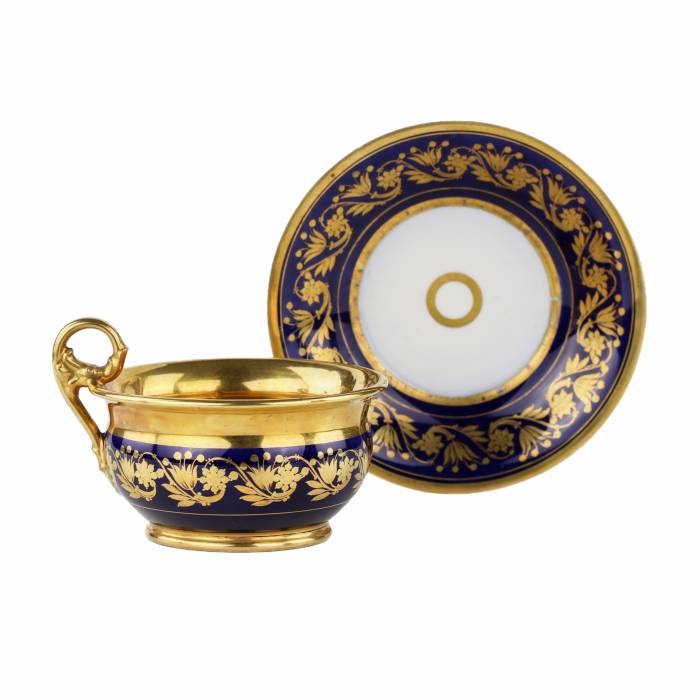 Cobalt cup with saucer. France. 19th century. 