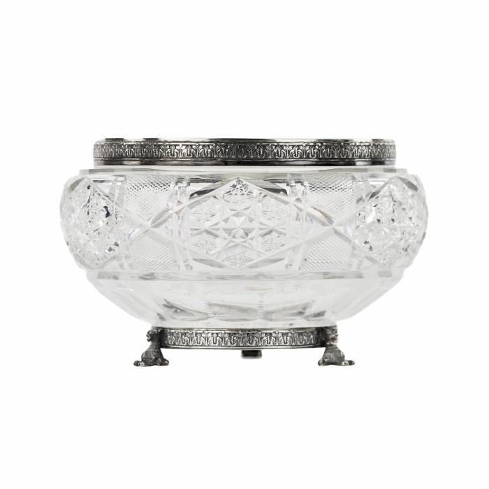 Heavy, crystal candy bowl in silver, Russian work at the turn of the 19th-20th centuries. 