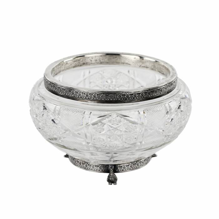 Heavy, crystal candy bowl in silver, Russian work at the turn of the 19th-20th centuries. 