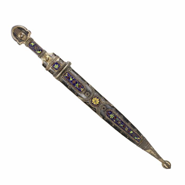 Caucasian dagger in a silver sheath with gilding and enamel. 19-20 century. 