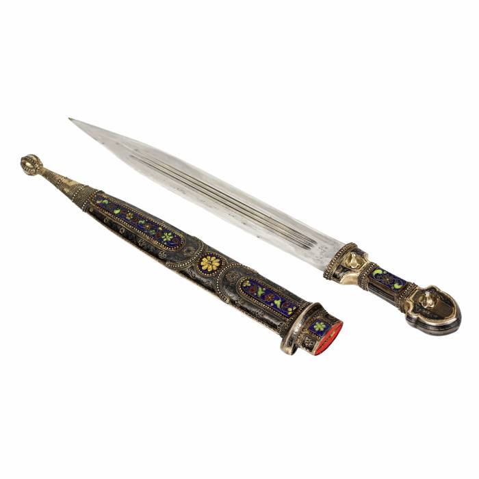 Caucasian dagger in a silver sheath with gilding and enamel. 19-20 century. 