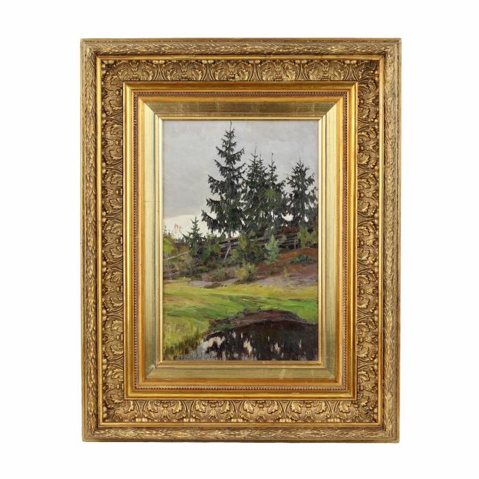 Painting Fir at the fence. Apollinary Mikhailovich Vasnetsov (1856-1933). 