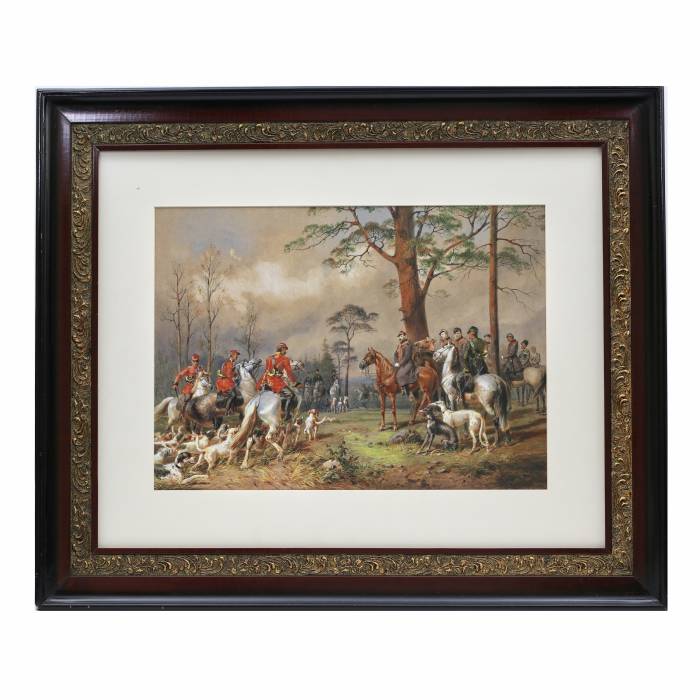 M. A. Zichy. Aquarelle. Chasse aux chevaux d`Alexandre II près de Saint-Petersbourg. 