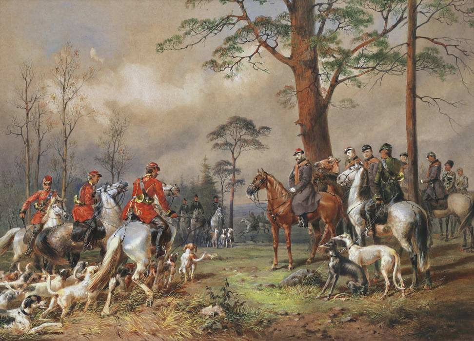 M. A. Zichy. Aquarelle. Chasse aux chevaux d`Alexandre II près de Saint-Petersbourg. 