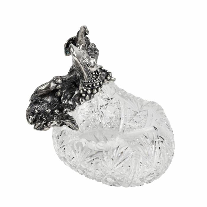 Pot de fruits russe en cristal lourd et argent, sous la forme d`une figure feminine - l`oiseau Alkonost. 