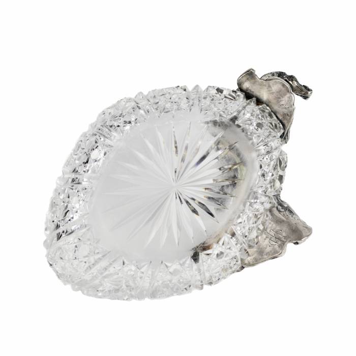 Pot de fruits russe en cristal lourd et argent, sous la forme d`une figure feminine - l`oiseau Alkonost. 