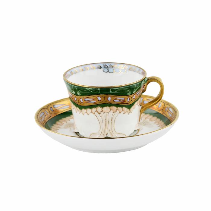 Coffee pair in Art Nouveau style, Gardner factory. Russia, late 19th century. 