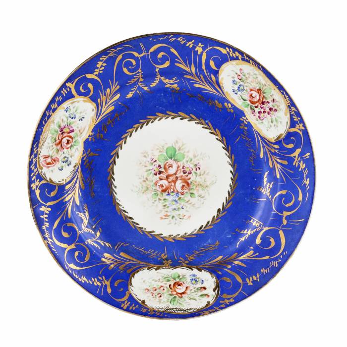 Five dishes and plates from Popov`s factory. 19th century. 