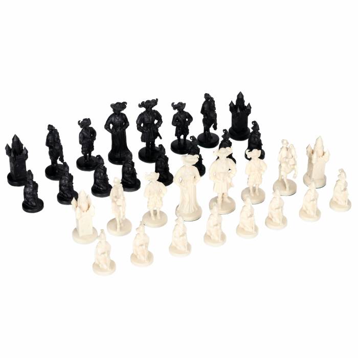 A set of chess pieces in the style of historicism. 