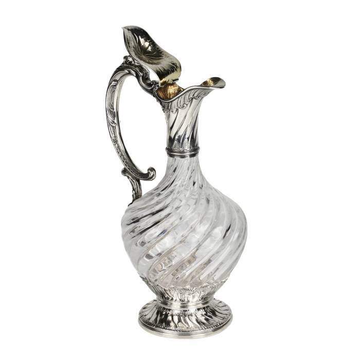 Elegant. glass wine jug in silver. France 19th century. 