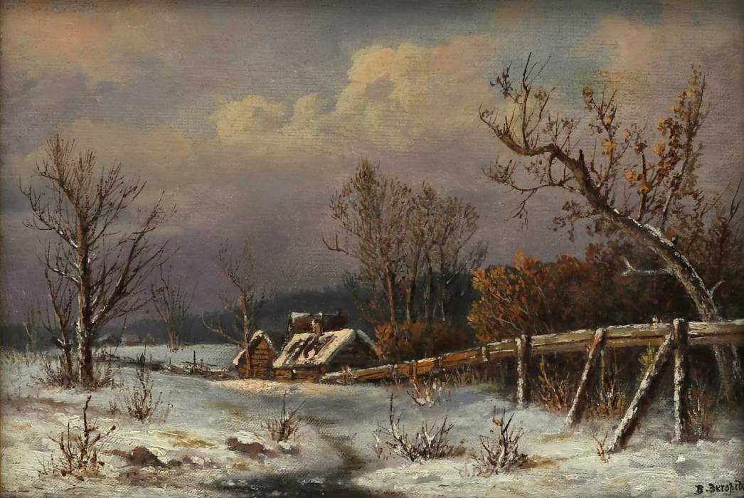 Ekhorst Vasily Efimovich (1831-1901, Saint-Petersbourg). Paysage d`hiver. Seconde moitie du XIXe siècle. 