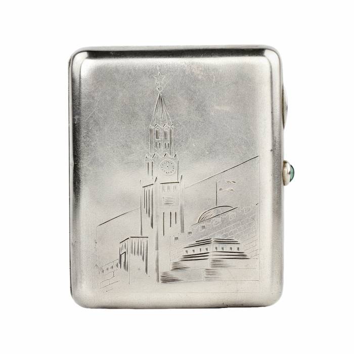 Soviet, silver cigarette case overlooking Red Square. Kyiv. 1930-58 