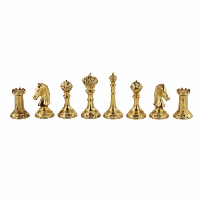 Échecs antiques faits à la main en argent 800 allemand, dore. Vers les annees 1900. 