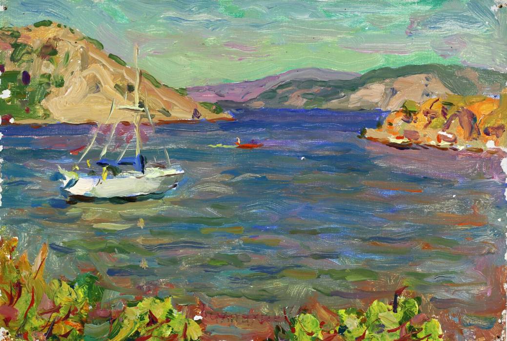 Impressionistic landscape with a yacht. A. H. VALIAKHMETOV. 