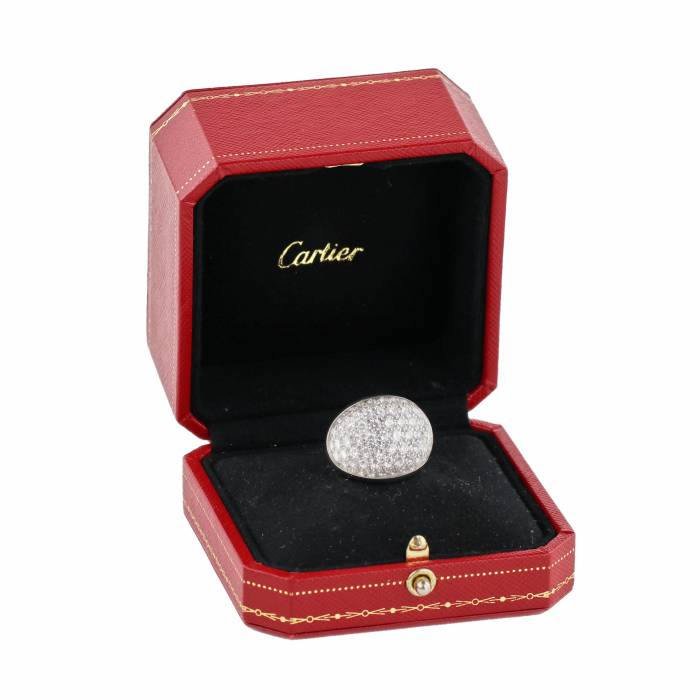 Bague Myst de Cartier avec diamants et cristal de roche en or blanc 18 carats. France des annees 1980. 