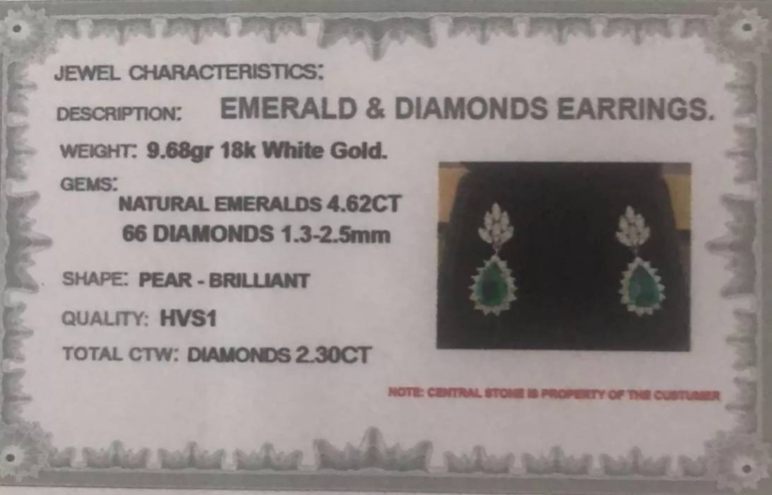 Boucles d`oreilles en or avec emeraudes et diamants. 