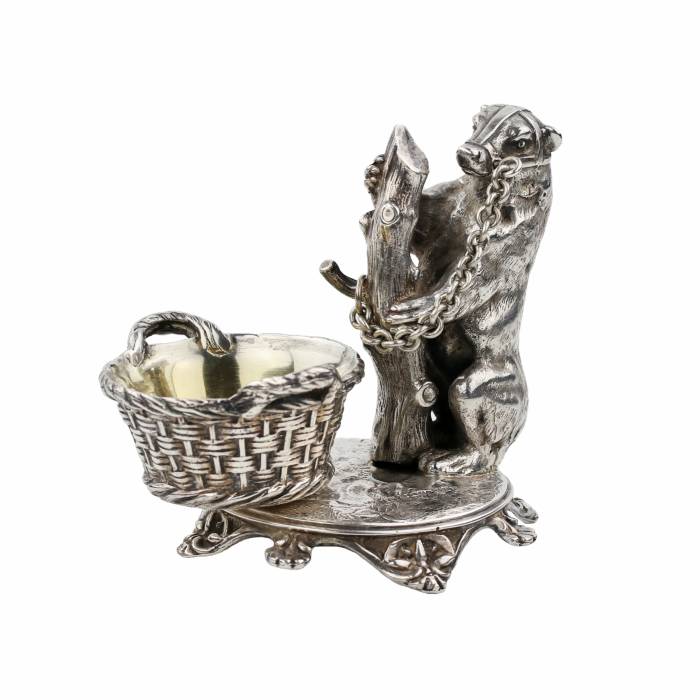 Witty, silver salt cellar with a bear, Grachev`s  workshop. 1889.